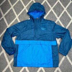 REEBOK Anorak Half Zip Hooded Windbreaker Jacket Men's Size Large Teal Blue